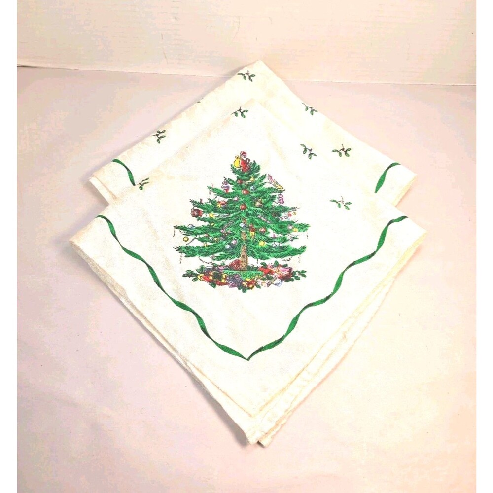 2 Vintage Spode Christmas Tree Napkins 19x19”